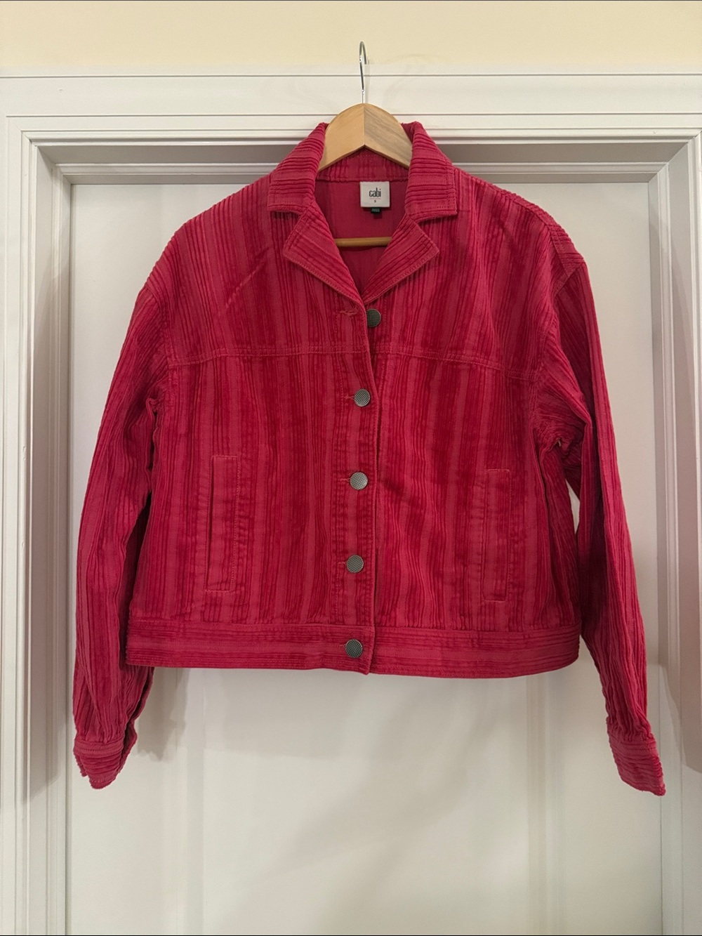 CAbi Women’s Red/DarkPink Corduroy Button-Front Jacket S
